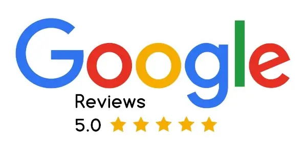 The Google logo and five stars symbolizing the Google reviews service.