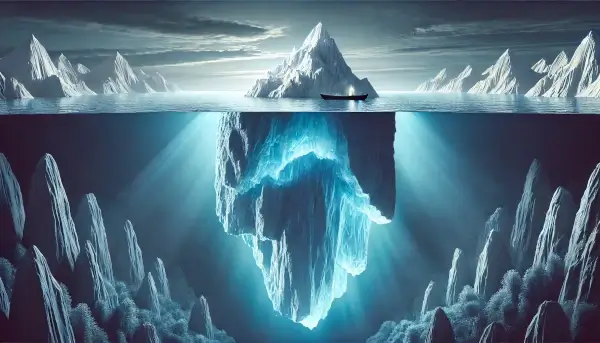 Hidden costs are represented by the iceberg metaphor that symbolizes the unseen challenges below the surface.