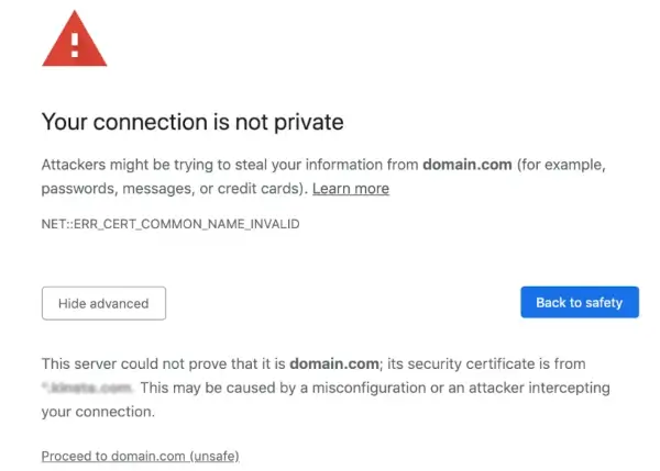 A screenshot of a web page without an expired SSL certificate