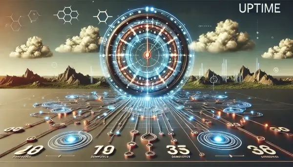 Glowing interconnected systems and continuous energy flows, symbolizing uptime and resilience.