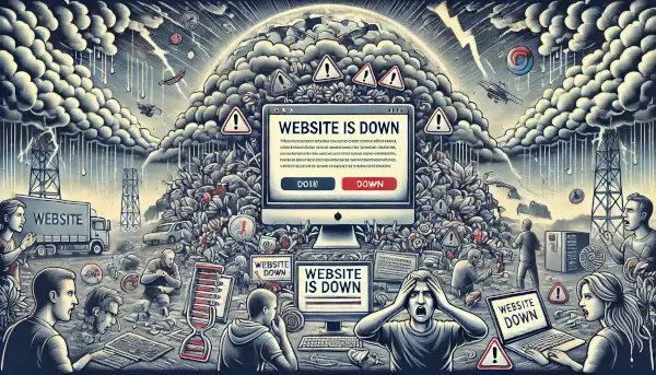 Website is Down, capturing the frustration and chaos associated with the situation.