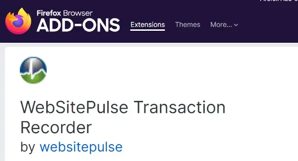 A screanshot of WebSitePulse’s transaction recorder FireFox browser app.