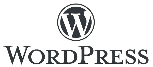 A black logo and sign “WordPress”